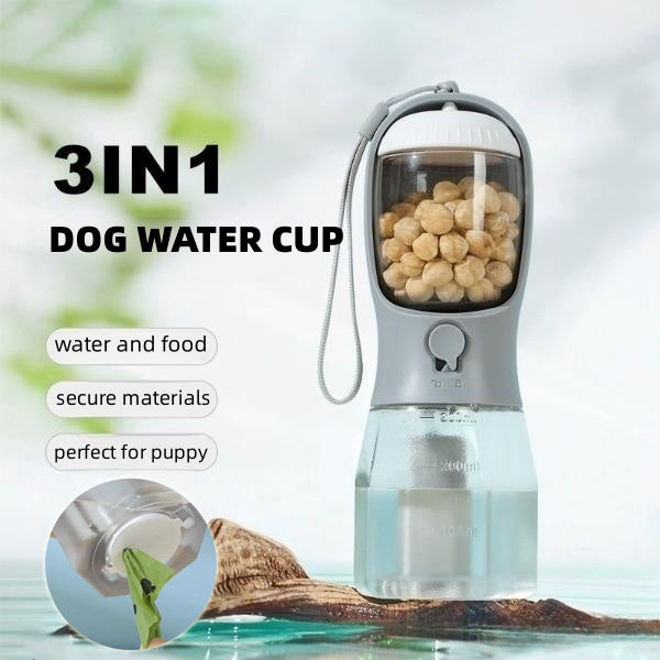 Dog Water Cup 3-in-1 Portable Pet Drinking Bottle with Waste Bag Holder